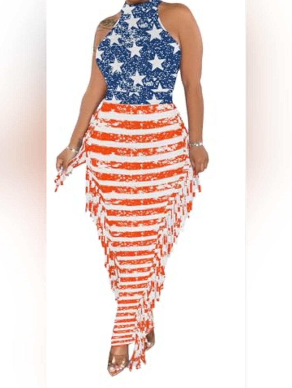 American Flag 2pc Fringe skirt set NWOT
